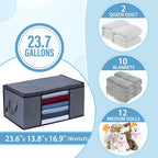 VENO 3 Pack Extra Large Clothes Storage Bag Organizer with Reinforced Handle Thick Fabric for Comforters, Blankets, Bedding, Foldable with Sturdy Zipper, Clear Window, Grey, Reusable (24 Gallon)