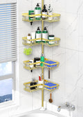 Shower Caddy Tension Pole - Gold Corner Shower Caddy Stainless Steel Bathroom Shower Organizer for Tub Tension Rod Corner Shower Shelves(22-114.2inch)
