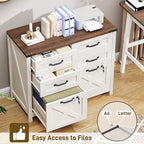 Lateral File Cabinet with 6 Drawers, Farmhouse File Cabinet with Lock for Letter/A4 Size Hanging Files, Wood File Storage Cabinets Printer Stand for Home Office Cabinets, Rustic White and Brown