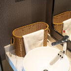 JJSQ Toilet Rattan Basket Water Hyacinth Toilet Paper Basket with Handles Large Toilet Papers Storage Container for up to 9 Rolls Bathroom Accessories Organizer (Rattan)