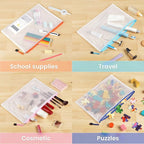 Sooez 36 Pack Mesh Zipper Pouch with Sticky Labels, A4 Mesh Bags, Toy Storage Board Game Puzzles Organization, Sturdy Letter Size File Folders Organizer for Teacher School Classroom Office Supplies