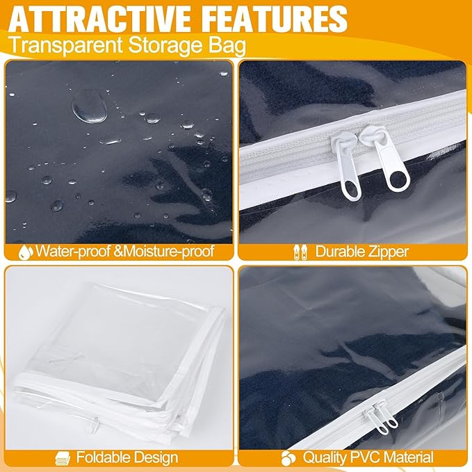 Kikerike Plastic Storage Bags with Easy-Glide Zipper, Pack of 8, Durable Clear Vinyl Zippered Storage Bags for Clothes Sweaters Comforters Blankets Sheets Bedding (18 x 15 x 4 Inch)
