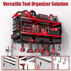 Power Tool Organizer Wall Mount with 4-Outlet Power Strip, Heavy Duty Metal Storage Rack for Garage, Holds 6 Drills & Batteries - Ideal Christmas Gifts for Men, Dad, Husband from Wife