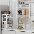 Towel Rack Bathroom Storage Shelves Over The Toilet with Towel Bar 100% Bamboo Adjustable Height Floating Shelf Wall Shower Shelf for Small Space Updated Painting