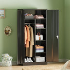 INTERGREAT Metal Wardrobe Closet, 72" H Metal Storage Armoires Cabinet with Lockable Doors and Hanging Rod, Armoire Wardrobe Closet with 4 Adjustable Shelves for Home Office, Warehouse, Garage, Black