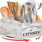 [Upgraded] Extra Large Kitchen Utensil Holder for Countertop with 360° Rotating Base, 6 Compartments, Removable Divider, Wooden Utensil Organizer for Countertop, Farmhouse Kitchen Decor