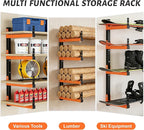 32" Lumber Storage Rack, Upgrade Folding Lumber Rack Wall Mount, Heavy Duty Adjustable Metal 8 Level Wood Storage Rack for Garage Storage Organization, 4 Packs