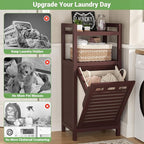 Homykic Tilt Out Laundry Hamper Cabinet, 10 Gal Bamboo Laundry Cabinet with Removable Basket, Hidden Hamper Organizer with Shelf for Dirty Clothes, Bathroom, Laundry Room, Space Saving, Espresso