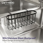 SWTYMIKI Sponge Holder for Kitchen Sink with Partition, Movable Kitchen Sink Caddy with Compact Size Stainless Steel Hanging Sink Sponge Caddy for Double Bowl Sinks, Black