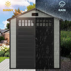 DWVO 6x4.4 FT Resin Storage Shed with Fence-Style and Side Windows, Lockable Door, and Vents Outdoor Storage Shed for Garden, Backyard, Patio, Lawn