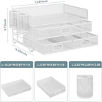 Marbrasse 3 Tier Mesh Desk Organizer with Drawer, Multi-Functional Desk Organizers and Accessories, Paper Letter Organizer with 2 Pen Holder for Home Office Supplies - White