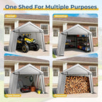 10 x 10 FT Carport, Portable Shed w/220G Heavy Duty Waterproof PE Tarp, Roll-up Zipper Door & Vent, Weather-Resistant Storage Shed for Motorcycle, Bike and Tools, Gray