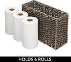 mDesign Rustic Farmhouse Woven Seagrass Toilet Paper Holder Basket - Large Storage Organizer Tank Topper for Bathroom Counter or Top of Toilet - Holds 6 Rolls of Toilet Paper - Black Wash