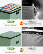 Oterri 1 Pack File Organizer Boxes with Lids, File Box with Mesh Pockets, Document Organizer Box for File Folders Letter Size, Zippers Filing Box for Home, Office, School (Green, Without Folders)