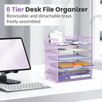 Daltack 6 Tier Paper Organizer for Desk, Paper Letter Tray Organizer for Desks, Mesh Desk File Organizers with Handle for Office, Home, School, Purple, 2 Pack