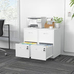 2 Drawer File Cabinet with Lock，White Rolling File Cabinet for Home Office, Metal Small Mobile Filing Cabinets on Wheels for Hanging Letter