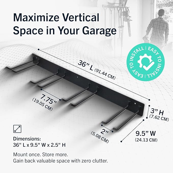 StoreYourBoard 72" Garage Tool Organizer Wall Mount | Garden Tool Organizer System | Heavy Duty Garden Tool Storage Rack for Yard Tools Rakes Shovels 500lbs Garage Organization | 8 PVC Coated Hooks