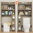 Semoic Over The Toilet Storage Cabinet, Over The Toilet Shelf with Sliding Door & Toilet Paper Holder Stand, Bathroom Above Toilet Storage, Home Space-Saving Toilet Rack for Bathroom, Light Grey