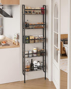 UMDONX Behind The Door Bathroom Shelf Narrow 5-Tier, Space-Saving Slim Storage Shelf Narrow Shelving Unit for Bathroom and Kitchen Black