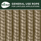 TECEUM Rope – 150 Feet x 1/4 Inch (7mm) – Coyote Brown – Strong All-Purpose Utility Rope – Camping, Crafting, Flag Pole, Indoor & Outdoor – Polypropylene Nylon Poly Lightweight Diamond Braided Cord