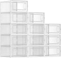 SONGMICS Shoe Boxes, Pack of 12 Shoe Storage Organizers, Stackable Clear Plastic Boxes for Closet, Sneakers, 13.1 x 9.1 x 5.6 Inches, Transparent and White ULSP12SWT