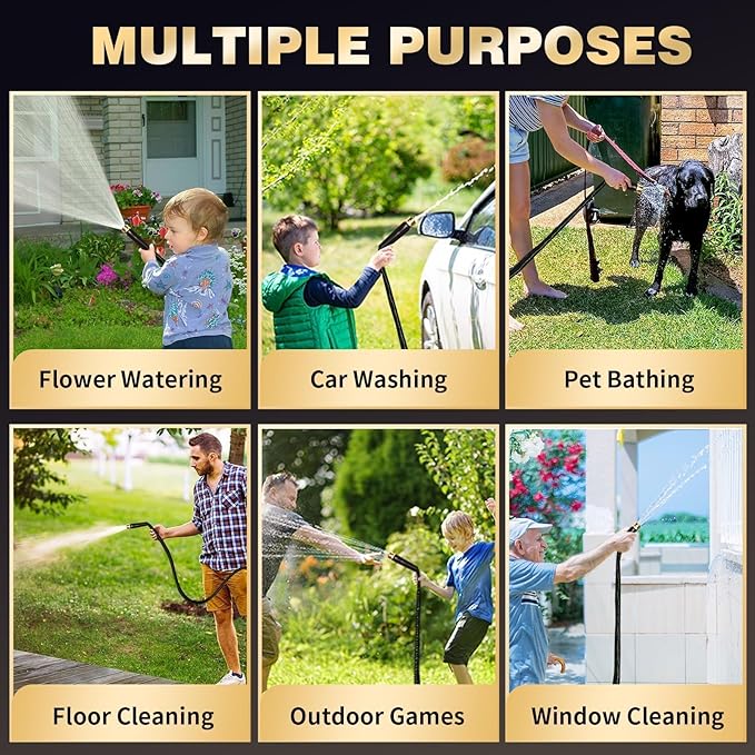Garden Hose 100 ft Water Hose Flexible Heavy Duty Outdoor Lightweight No Kink Long Non-Expandable High Pressure Flat Hoses Pipe 100’ Strong 3/4’’ Brass Fitting for Outside Yard Lawn Car Wash