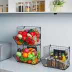 X-cosrack Metal Wire Basket Wall Mount, 3 Tier Wall Storage Basket Organizer with Hanging Hooks Chalkboards, Rustic Kitchen Fruit Produce Bin Rack Bathroom Tower Baskets (Black)