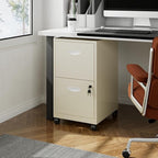 2 Drawer File Cabinet on Wheels, Mobile Two Drawer Filing Cabinet, Small Rolling Files Cabinets for Under Desk, Metal Filing Cabinets for Letter Size Folders, Cream - Assembly Required