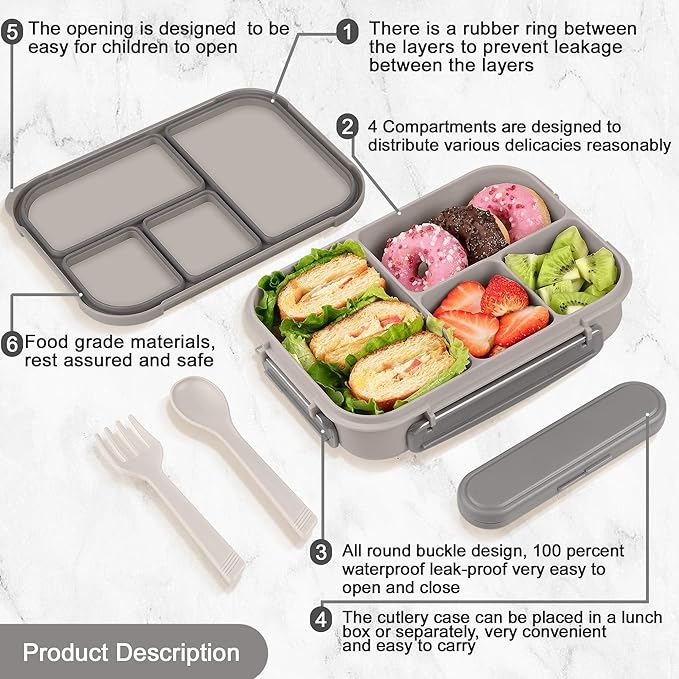 Lunch Box Kids,Bento Box Adult,Leakproof Lunch Containers for Adults/Kids/Toddler,1200ML-4 Compartments bento Lunch box with Utensil,Microwave & Dishwasher & Freezer Safe (White)