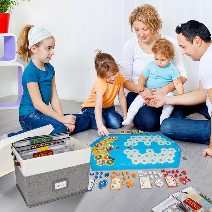 Board Game Organizer with 12pcs Zipper Bags and Writable Stickers, Storage with Lid for Office Supplies, Puzzles, Video Game, Craft Products