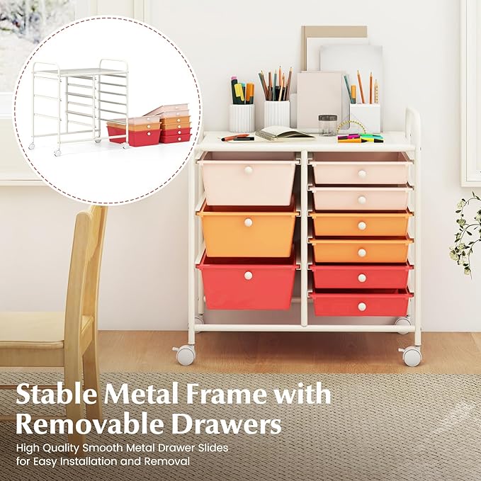 RELAX4LIFE 9 Drawer Rolling Storage Cart - Mobile Drawer Carts for Craft Art Supply Paper Salon, Utility Cart on Wheels for Classroom Teacher School Office, Rolling Cart with Drawers (Macaron)