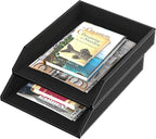 Leather Letter Tray, Thipoten Stackable Desk Organizer Holder for Office Supplies, Paper, File, Magazine, Perfect Office Organization for Desktop (Black-2Tiers)