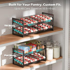iSPECLE Extendable Can Organizer for Pantry, Adjustable Width Can Storage Organizer for 48 Cans, Heavy Duty Auto Rolling Dispenser Rack, Stackable Metal Shelf Holder for Soup Spices Snacks, Black