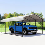 12x20FT Metal Carport,Heavy Duty Carport with Reinforced Frame and Galvanized Steel Roof, Large Outdoor Garage Shelter Shade Car Port for Pickup Trucks, Boats, Cars & Tractors, Farm Tools, Cream White