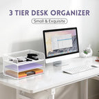 Supeasy 3 Tier Paper Organizer with Handle, Mesh Desk Organizer Letter Tray, Paper Tray File Organizer for A4 File Folder, White