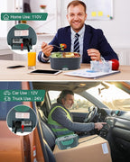 Buddew Electric Lunch Box for Adults, 80W Heated Lunch Box with Dual 1.5L Stainless Steel Portable Food Warmer,12/24/110V Lonchera Electrica Portatil for Travel&Work, Loncheras para Hombres de Trabajo