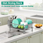 Dish Drying Rack, Stainless Steel-Dish Rack, Dish Racks for Kitchen Counter, Kitchen Dish Drainers with Removable Utensil Holder,New Drain Outlet,Plate Rack and Drainboard,(gray-11 W x 15" L)