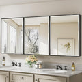 72x30 Pre-Assembled Black Medicine Cabinet with Mirror, Surface or Recessed Medicine Cabinet Mirror for Bathroom, Aluminum Beveled Frame Bathroom Vanity Mirror with Adjustable Shelves Storage