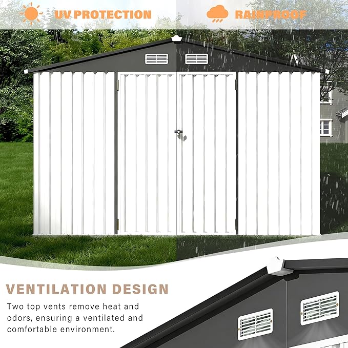 8x6 FT All-Steel Outdoor Storage Shed, Multi-Purpose Garden Tool Shed with Lockable Doors & Air Vents, Heavy Duty Utility Building for Backyard, Workshop, Lawn - Value Pack, Weather Resistant