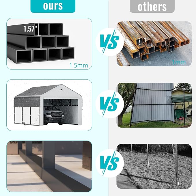 20x20 Metal Carport,Car Ports Heavy Duty Metal for Snow,Enclosed Car Tent Garage with Galvanized Metal Roof,Outdoor Two Car Carport All Weather
