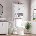 Over-The-Toilet Storage Shelf with Doors, Bathroom Freestanding Space Saver Organizer with Adjustable Shelf, White