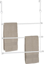 MyGift 3-Tier Over The Door Towel Holder, Bathroom Door Towel Bar, Over Shower Door Bath Shetts Drying Rack for Small Spaces, White Metal