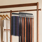 Tie Rack Hanger for Closet, 2 in 1 Belt Tie Hangers with 20 Folding Hooks, 360 Degree Rotating Wooden Tie Holder Organizer for Men Ties Belts Scarves Tank Tops Accessories, Black (2 Pack)
