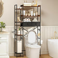 Over The Toilet Storage Shelf with Drawer, 7-Tier Above Toilet Bathroom Organizer with Adjustable Side Shelves, Space Saver Freestanding Rack with Holder & Hook for Laundry Kitchen (Brown)