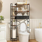 Over The Toilet Storage Shelf with Drawer, 7-Tier Above Toilet Bathroom Organizer with Adjustable Side Shelves, Space Saver Freestanding Rack with Holder & Hook for Laundry Kitchen (Brown)
