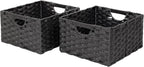 Seville Classics Premium Handwoven Portable Laundry Bin Basket with Carrying Handles, Household Storage for Clothes, Linens, Sheets, Black, Rectangular (2-Pack)
