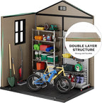 DWVO 6x4.4 FT Resin Storage Shed with Fence-Style and Side Windows, Lockable Door, and Vents Outdoor Storage Shed for Garden, Backyard, Patio, Lawn