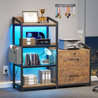 SEDETA 35.4” File Cabinet, Filing Cabinet fits Letter/A4 Size, 2 Drawe File Cabinets for Home Office with Power Strip, LED Lights, Lock, Open Shelf, Rustic Brown