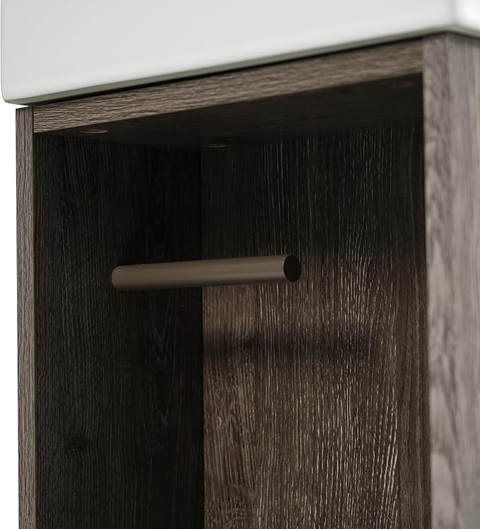 21.6" Small Fluted Bathroom Vanity with Sink,Soft Closing Doors and Storage Shelves,Natural Wood Single Bathroom Sink Cabinet Combo Freestanding,Dark Grey