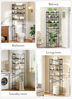 4 Tier Over The Toilet Storage Shelf with 3 Adjustable Shelves, Space Saver Bathroom Organizer with 4 Hooks, Freestanding Above Toilet Rack for Restroom Laundry (Black)